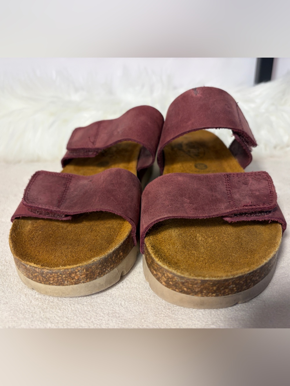 Women’s Two-Strap Adjustable Slide Sandal - Burgundy - Picture 2 of 12